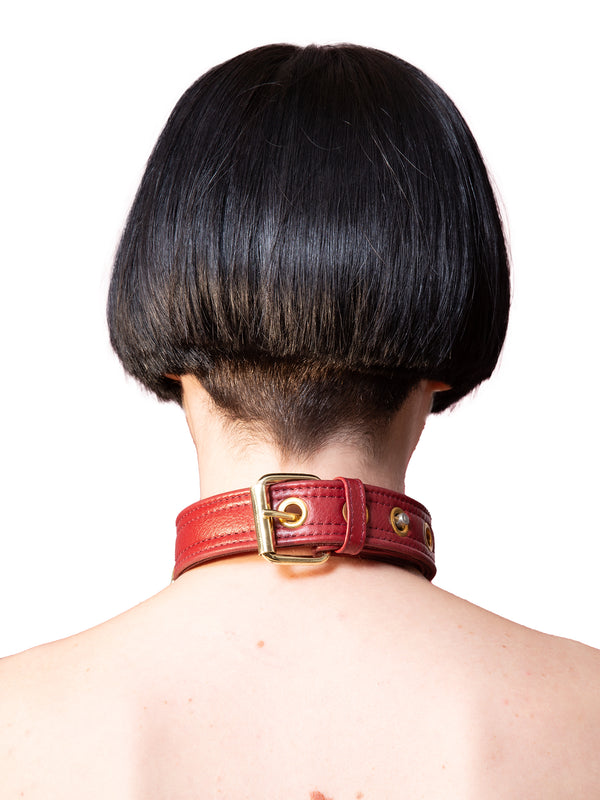 Burgundy Leather Collar with Gold Hardware