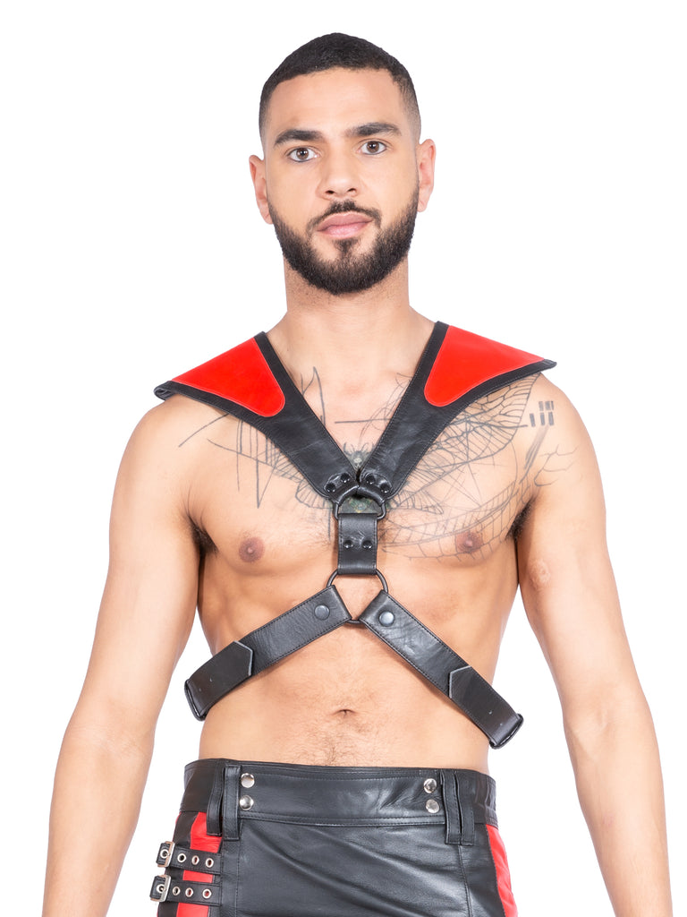Mens Leather Armour Harness In Red