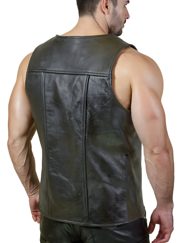 Men’s Gridlock Leather Waistcoat Black and Red