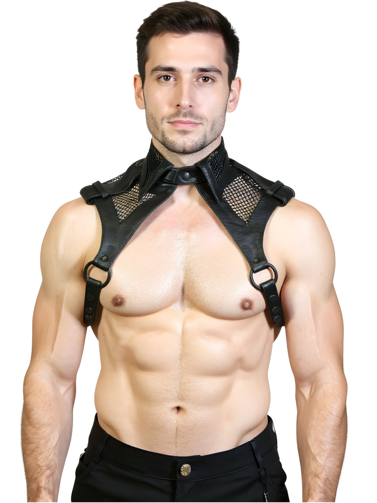 Men’s Gridlock Leather and Mesh Collared Harness Black