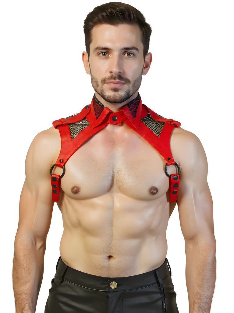 Men’s Gridlock Leather and Mesh Collared Harness Black
