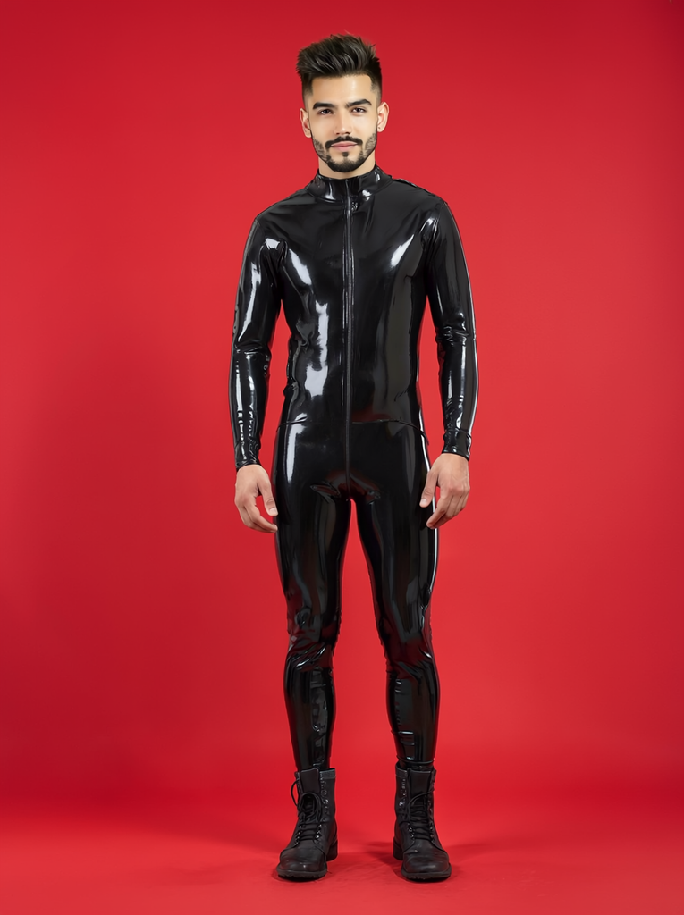 Male Latex Catsuit With Front Through Zip