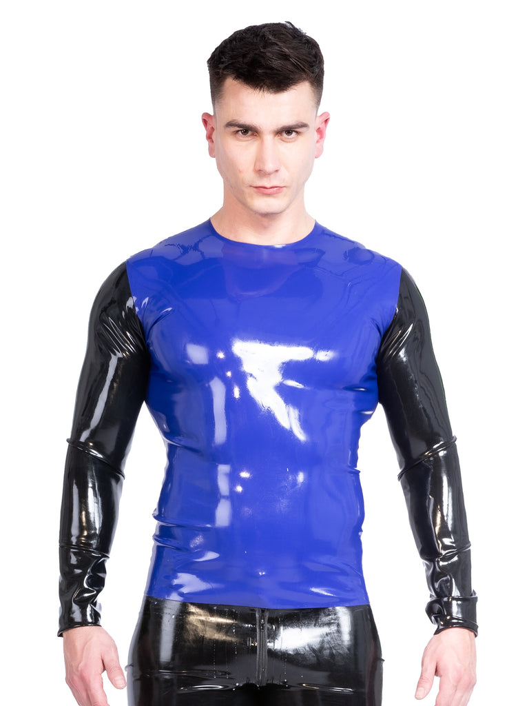 Latex Blue T-Shirt with Long Black Sleeves