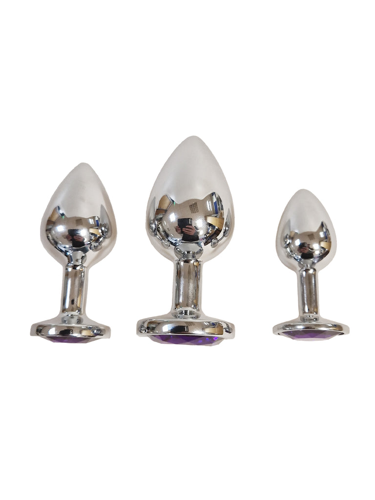 Purple Jewelled Metal Butt Plug - Set of 3 Skin Two UK Purple Jewelled Metal Butt Plug - Set of 3 Skin Two UK