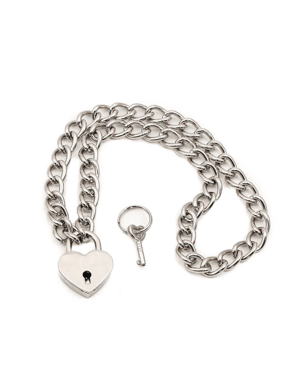 Lockable Chain Collar With Heart Padlock