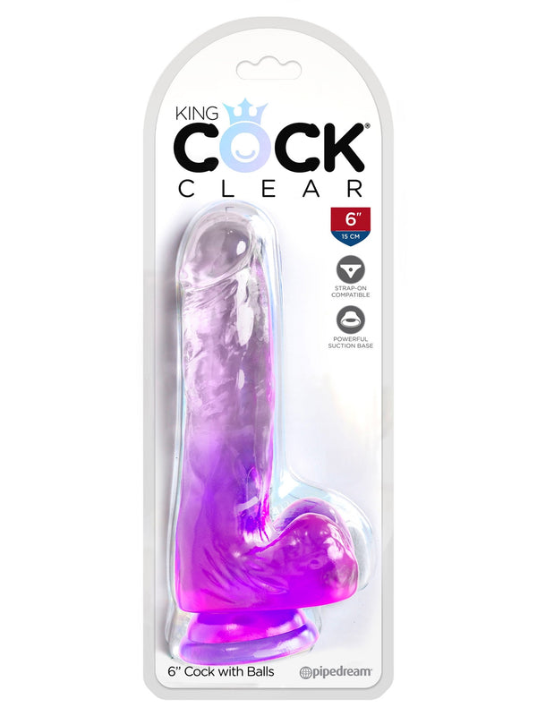 King Cock Clear Purple 6 Inch With Balls
