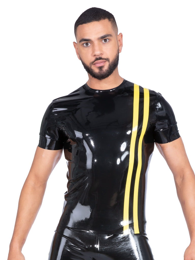Men's Black T Shirt with Yellow Stripes