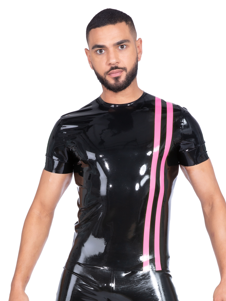 Candy-Coated Pink Striped Latex T Shirt - Limited Edition
