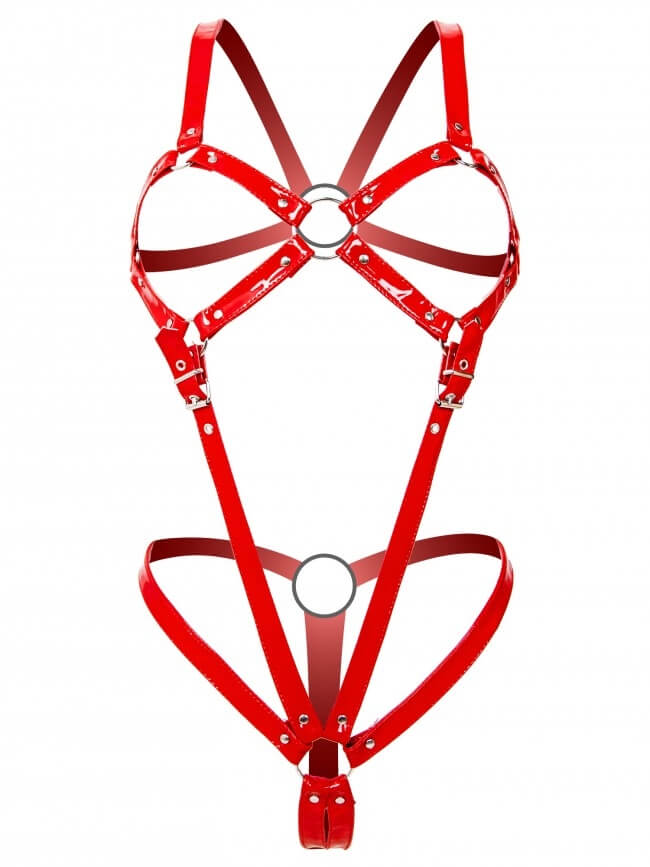 Clearance - PVC Vixen Full Body Harness in Red