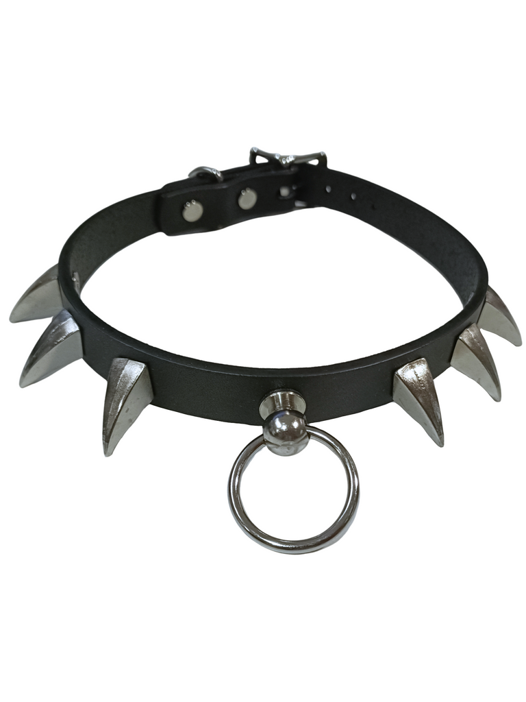 Black Leather Claw Spiked Collar With 1" O Ring