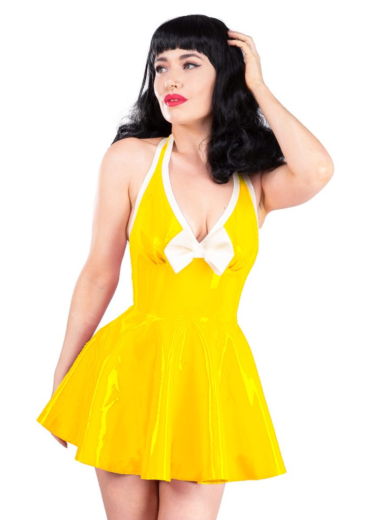 Golden Hour Yellow & White Latex Skater Dress - Limited Edition