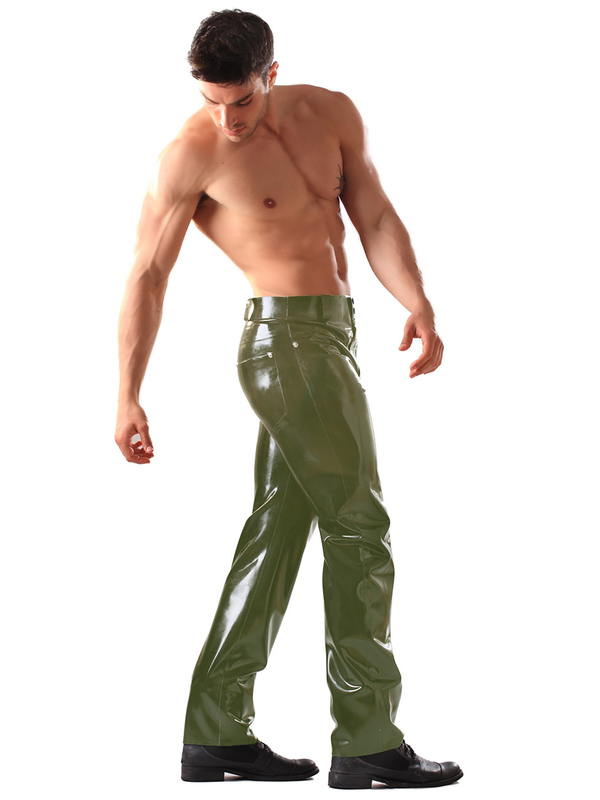 Olive Green Latex Jeans With Front & Back Pockets