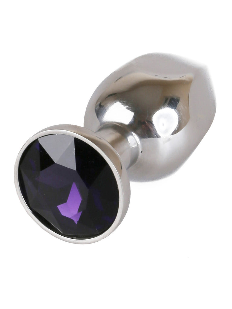 Skin Two UK 6 Sided Medium Metal Butt Plug With Purple Jewel Anal Toy