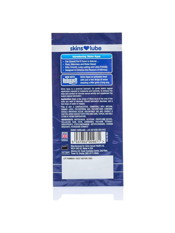 Skin Two UK Skins Aqua Water Based Lubricant - 5ml Foil Lubes & Oils