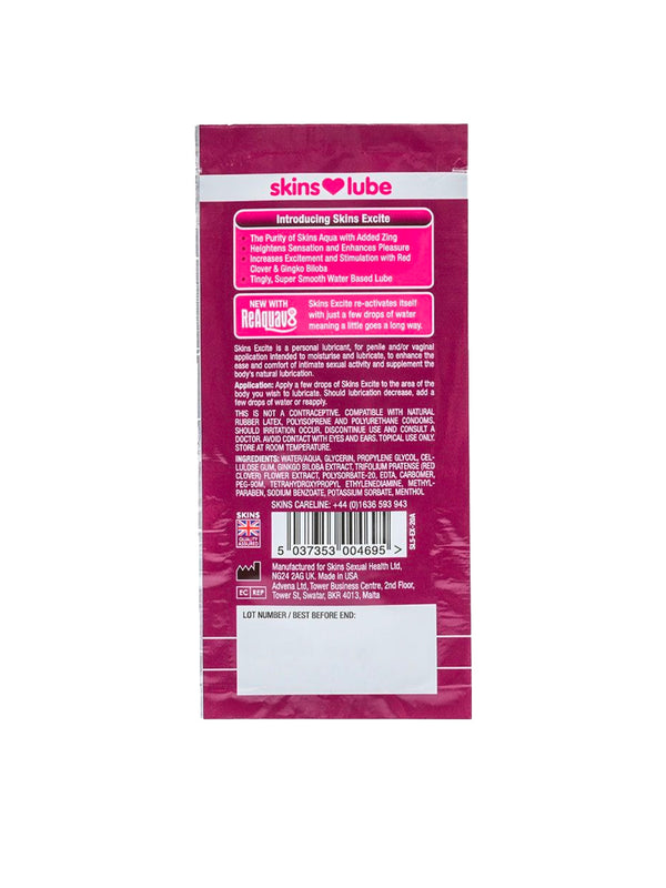 Skin Two UK Skins Excite Tingling Water Based Lubricant - 5ml Foil Lubes & Oils