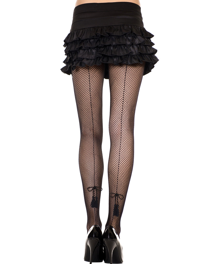Skin Two UK Backseamed Fishnet Tights with Tassel Bow - One Size Hosiery