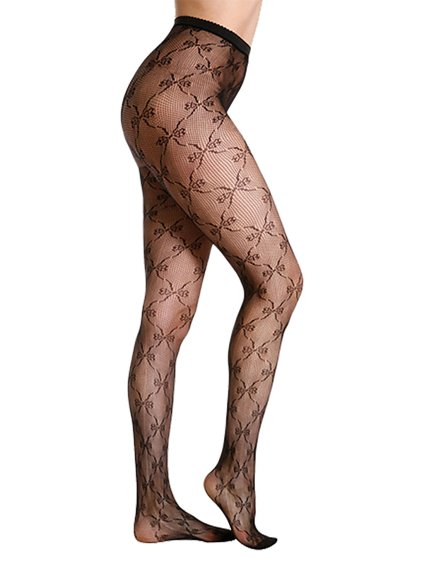Skin Two UK Black Bow Tie Lace Tights - One Size Hosiery