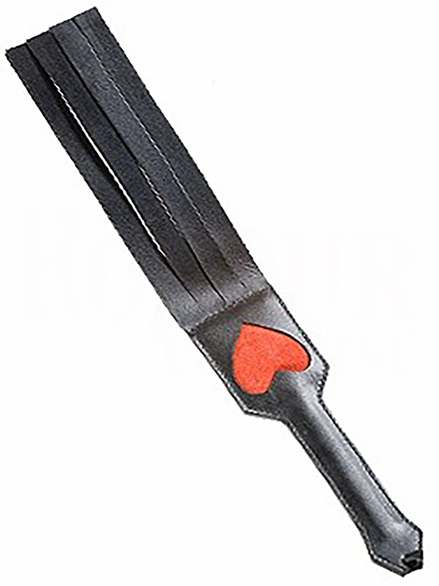 Black Leather Four Fingered Slapper With Heart Handle – Skin Two UK