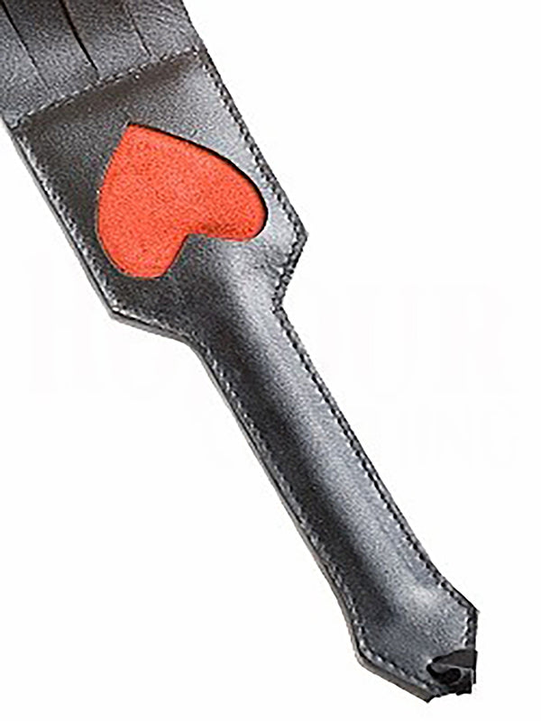 Skin Two UK Black Leather Four Fingered Slapper With Heart Handle Spanker