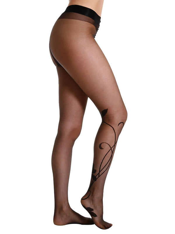 Skin Two UK Black Sheer Vine Tights - One Size Hosiery
