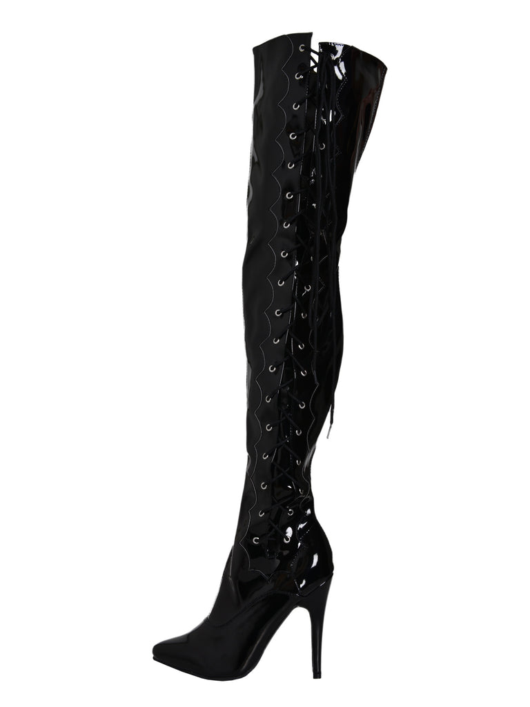 Skin Two UK Black Thigh Boots With Side Lacing Shoes