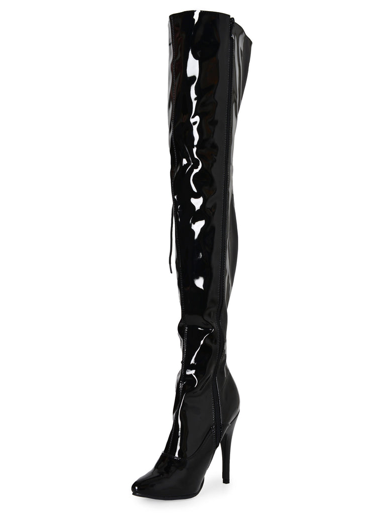 Skin Two UK Black Thigh Boots With Side Lacing Shoes