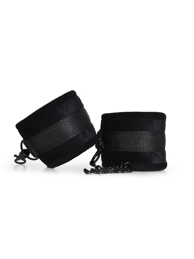 Skin Two UK Black Velvet Ankle Cuffs With Detachable Chain Cuffs