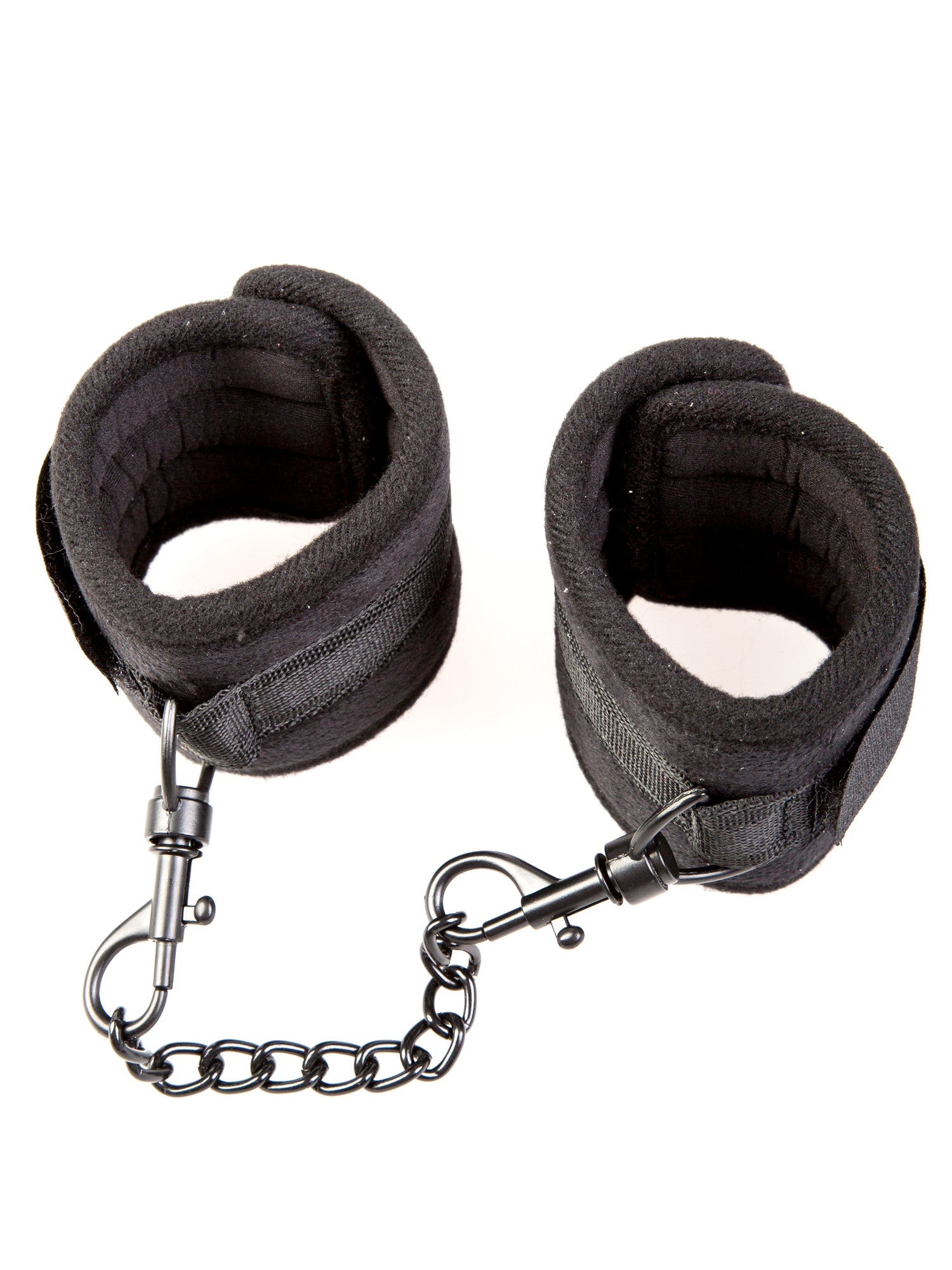 Handcuffs With Spring Chain Black Velvet Handcuffs With Detachable Chain – Skin Two UK