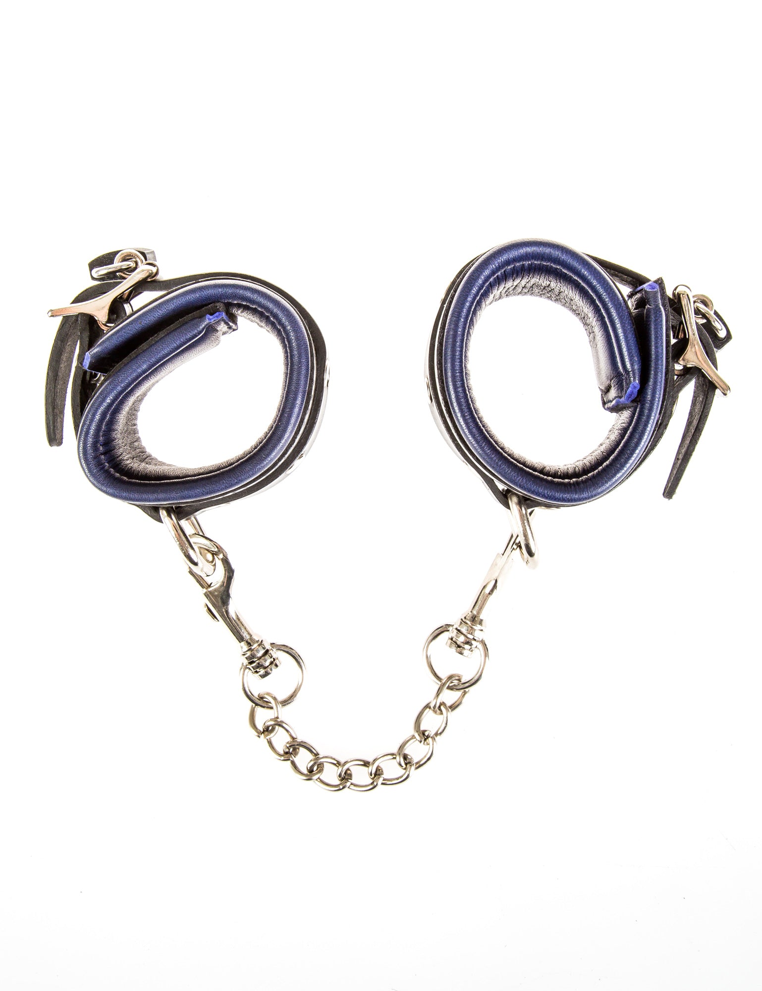 Leather Deluxe Padded Wrist Cuffs Black and Blue – Skin Two UK