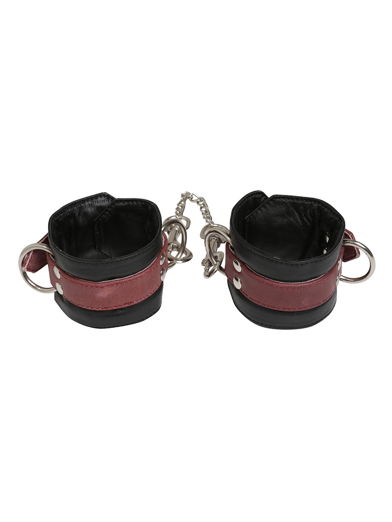 Skin Two UK Black & Dark Red Leather Ankle Cuffs Cuffs
