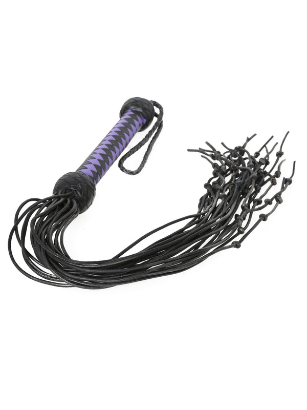Skin Two UK Black & Purple Checkerboard Handle Leather Flogger Flogger