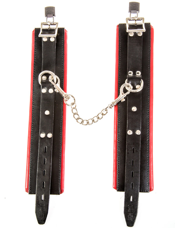 Skin Two UK Black & Red Leather Deluxe Padded Ankle Cuffs Cuffs
