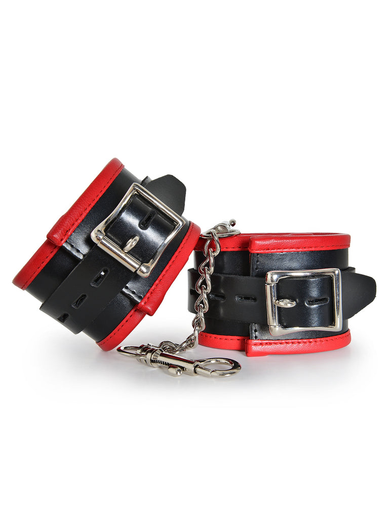 Skin Two UK Black & Red Leather Deluxe Padded Ankle Cuffs Cuffs