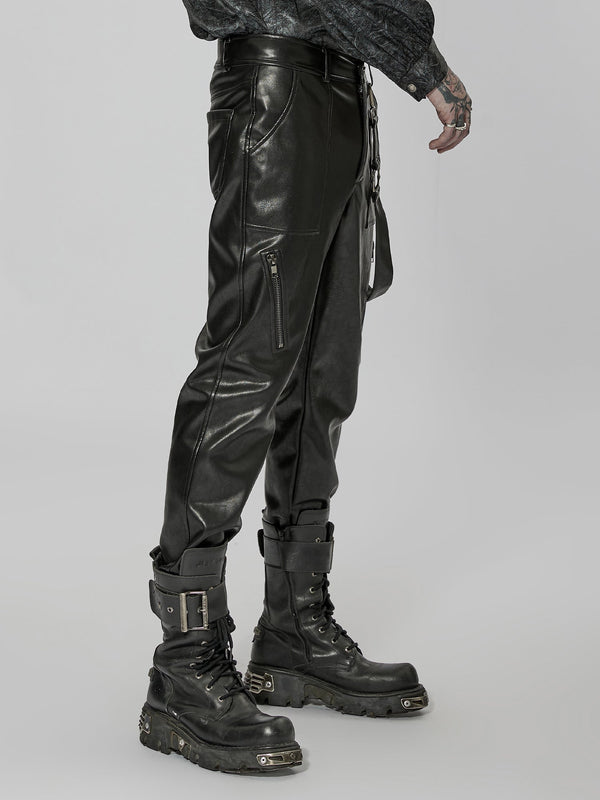 Pantalon zippé ajusté en cuir pour homme de Punk Rave