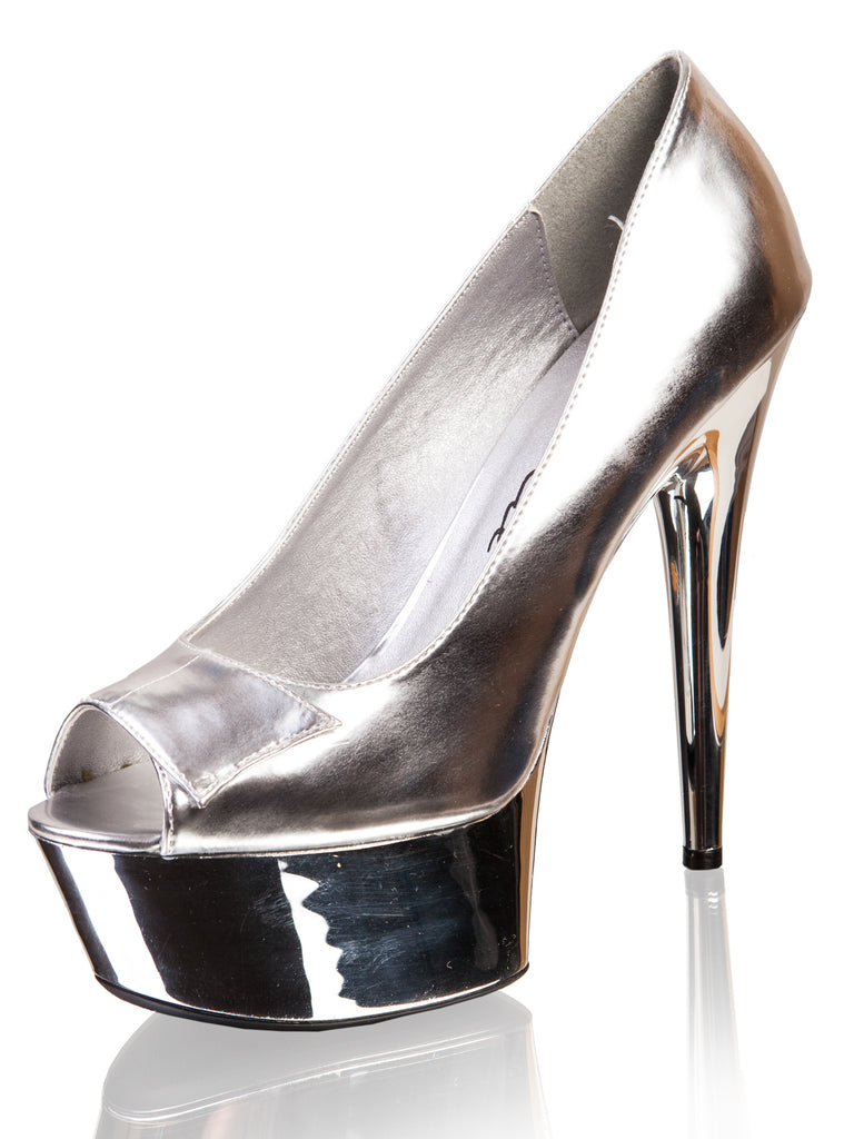 Skin Two UK Classic Silver Open Toe Pumps With Platform Shoes
