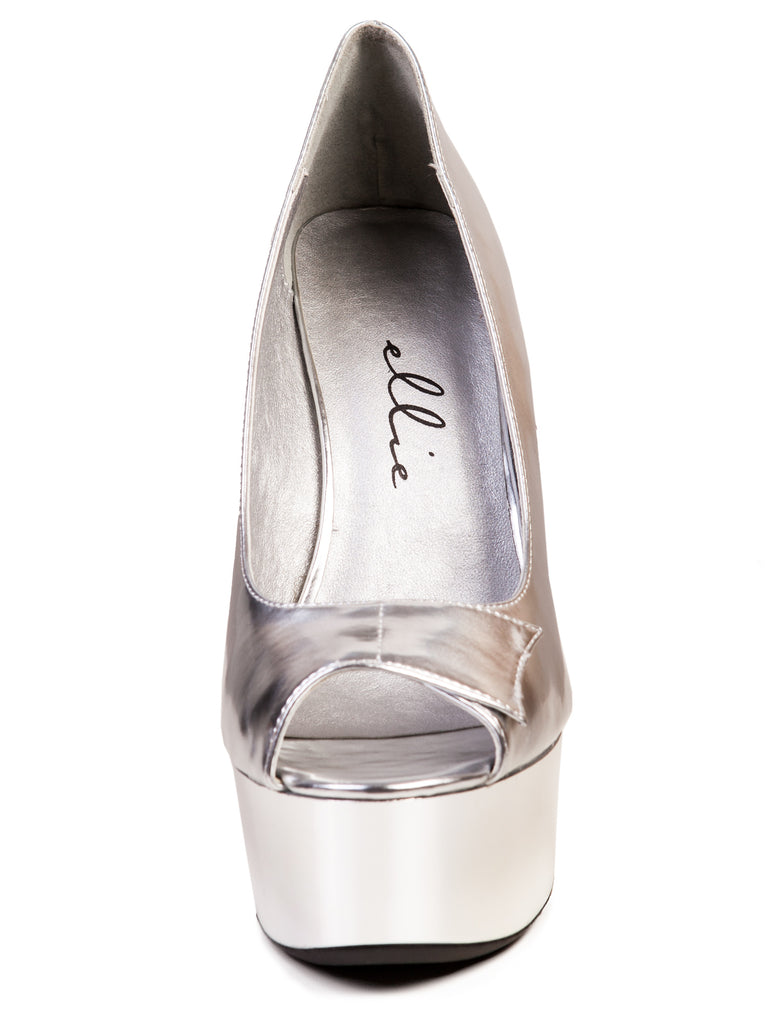 Skin Two UK Classic Silver Open Toe Pumps With Platform Shoes