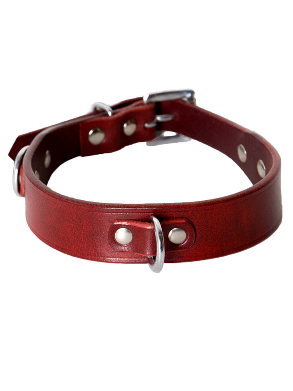 Skin Two UK Deluxe Burgundy Leather D-Ring Collar Collar