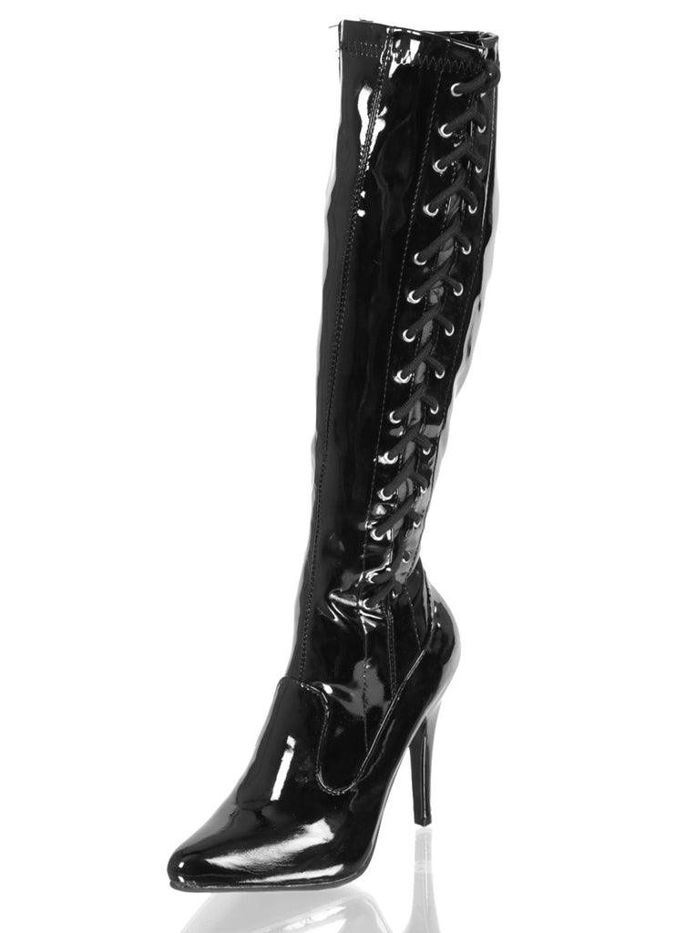 Skin Two UK Fierce Patent Stretch Knee High Boot Shoes