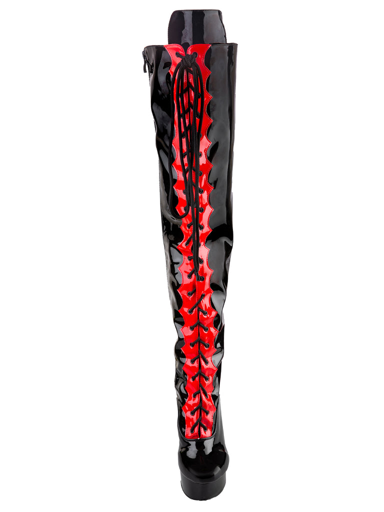 Skin Two UK Red Flash Thigh High Lace Boot Shoes