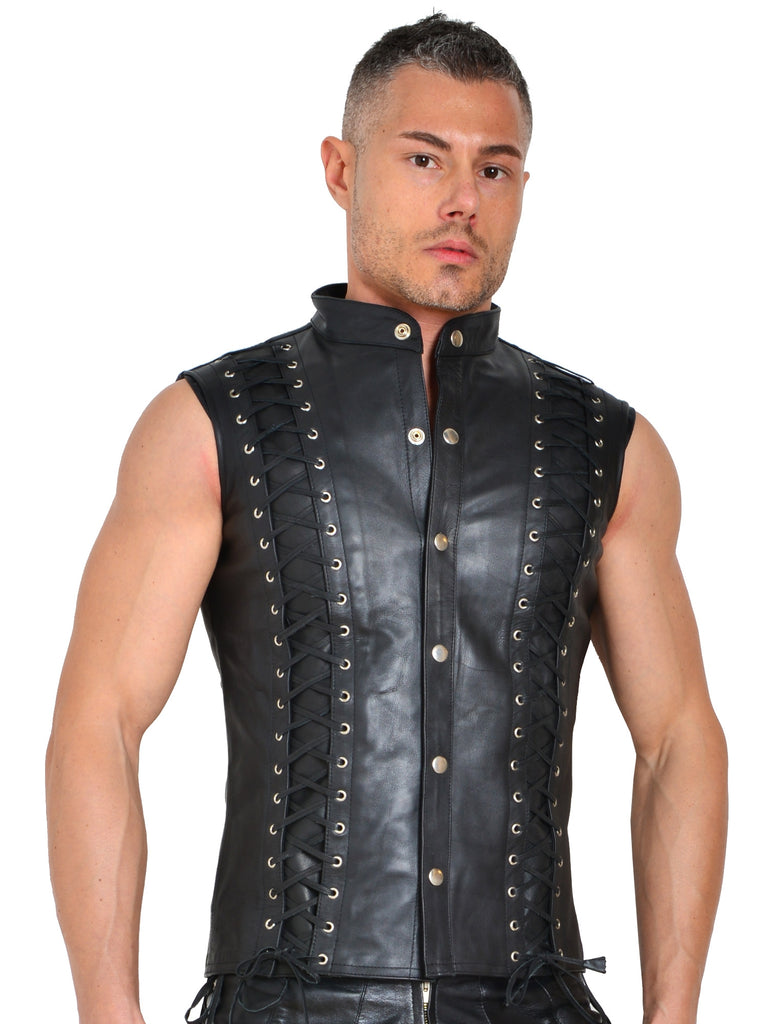 Skin Two UK Havoc Lace-Up Leather Sleeveless Top Top