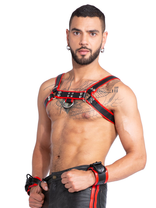Skin Two UK Leather Chest Harness Black and Red Harness