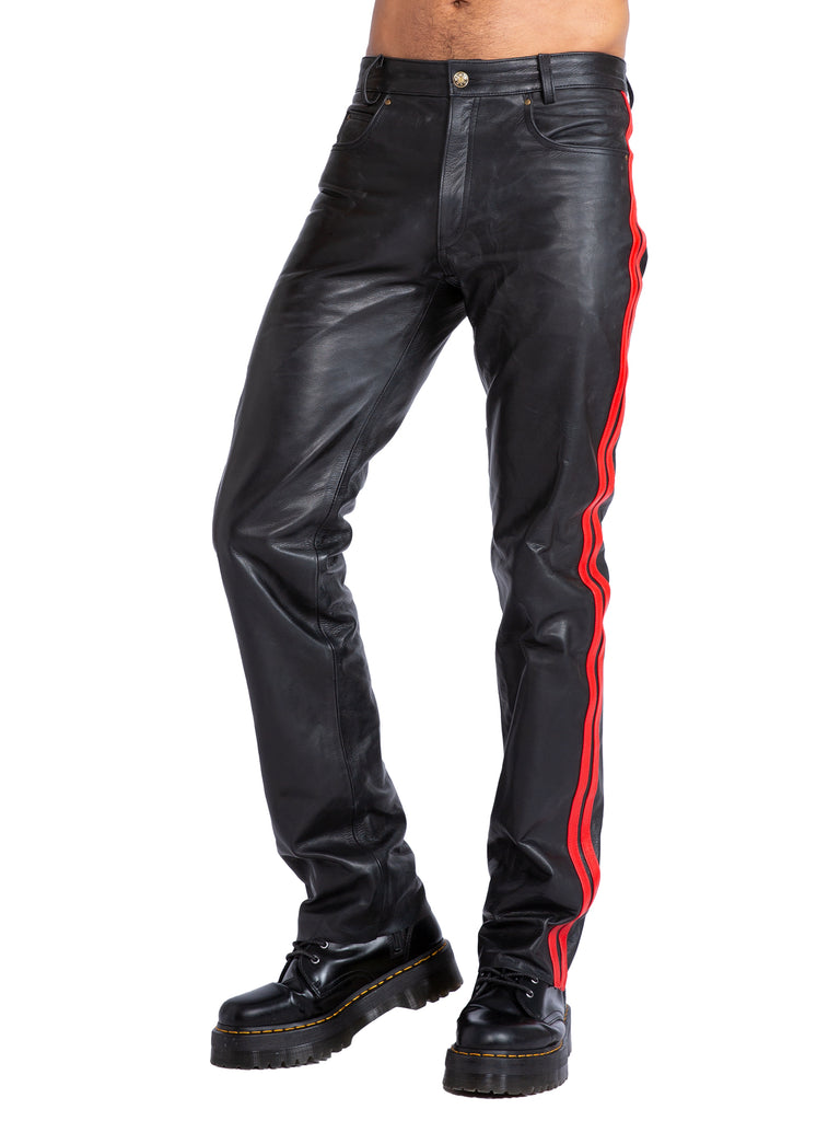 Skin Two UK Leather Trousers with Red Stripes Trousers