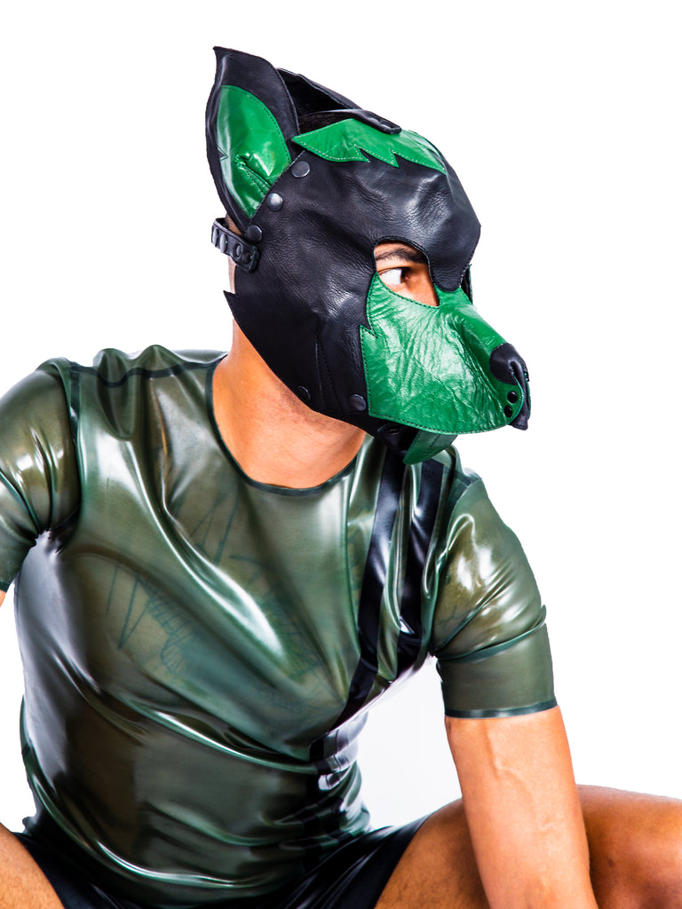 Skin Two UK Leather Full Face Dog Mask Black/Grey - One Size Hood