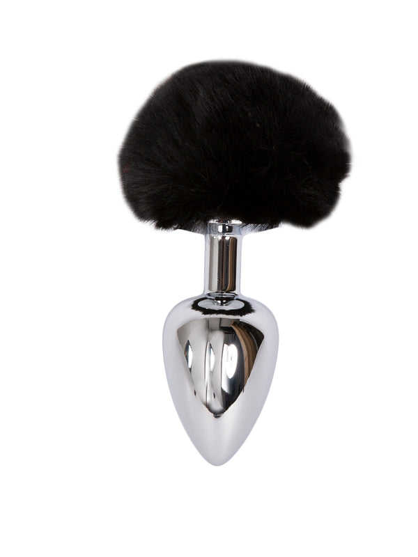 Skin Two UK Large Silver Butt Plug with Black Tail Anal Toy