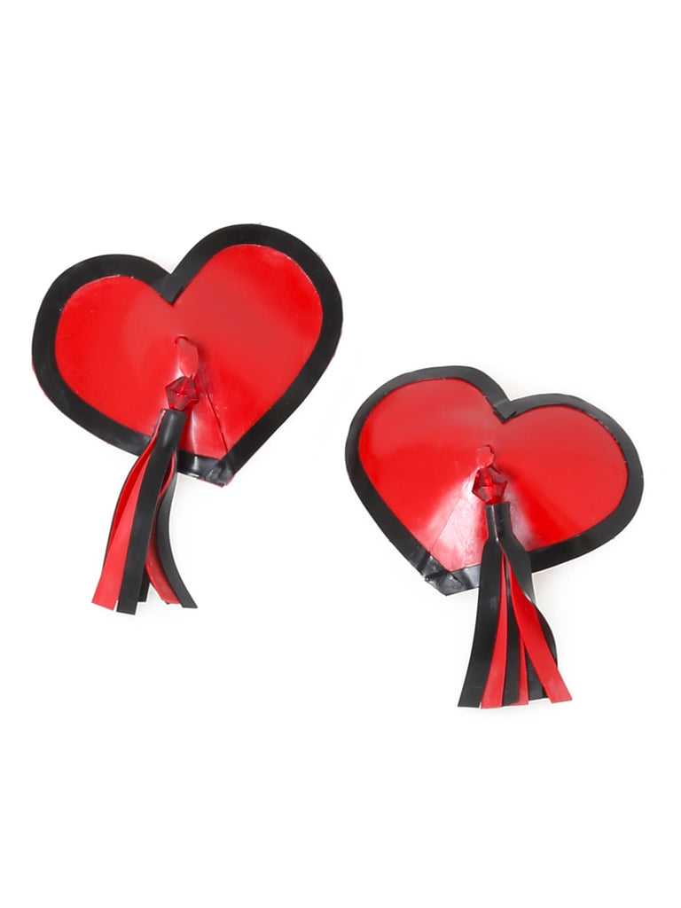 Skin Two UK Latex Heart Tassel Pasties Black & Red - One Size Accessories