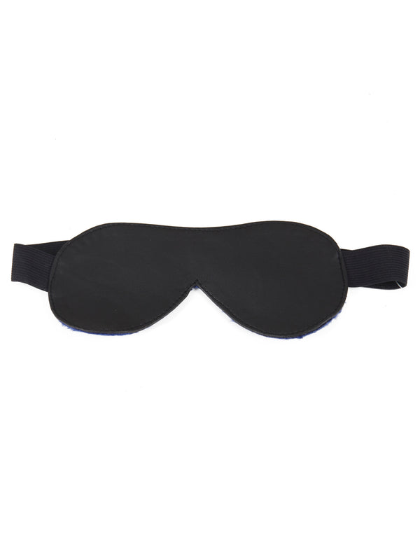 Skin Two UK Leather Blindfold With Blue Fur Lining - One Size Blindfolds