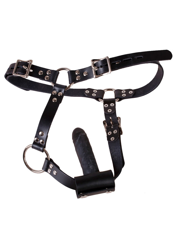 Skin Two UK Leather Bondage Harness with Cock Ring - One Size Harness