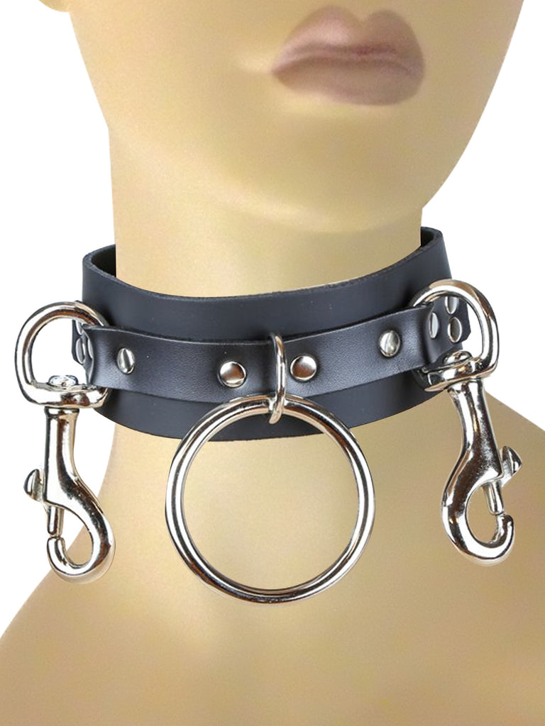 Skin Two UK Leather Collar with O-Ring and Trigger Hooks Collar