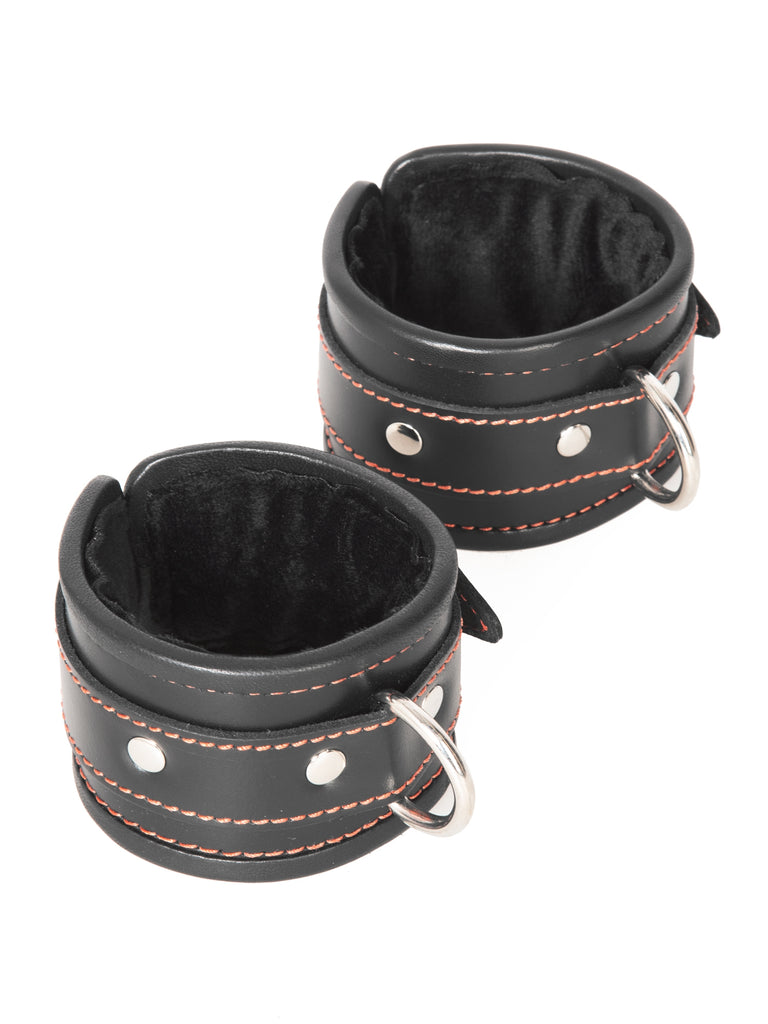 Leather Handcuffs with Red Seams – Skin Two UK