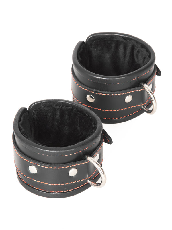 Skin Two UK Leather Handcuffs with Red Seams Cuffs